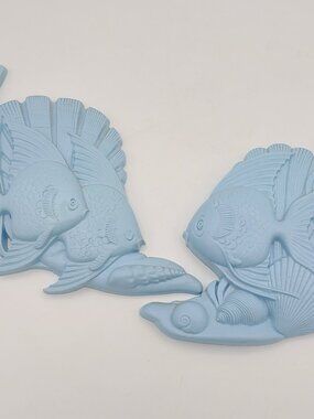 Set of 2 Burwood Blue Fish Bathroom Wall Hanging Retro Vintage